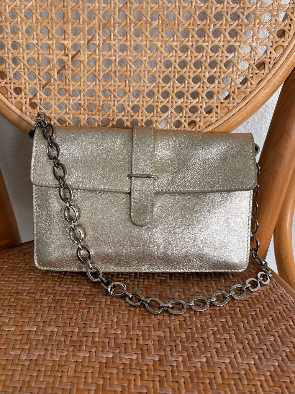 Fulra Gold Genuine Leather Chain Shoulder Accessory Bag | Wedding Guest, Party